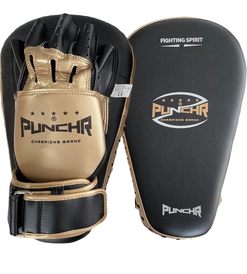 PunchR™  PunchR™ Long Curved Pro Style Focus Mitts Schwarz Gold