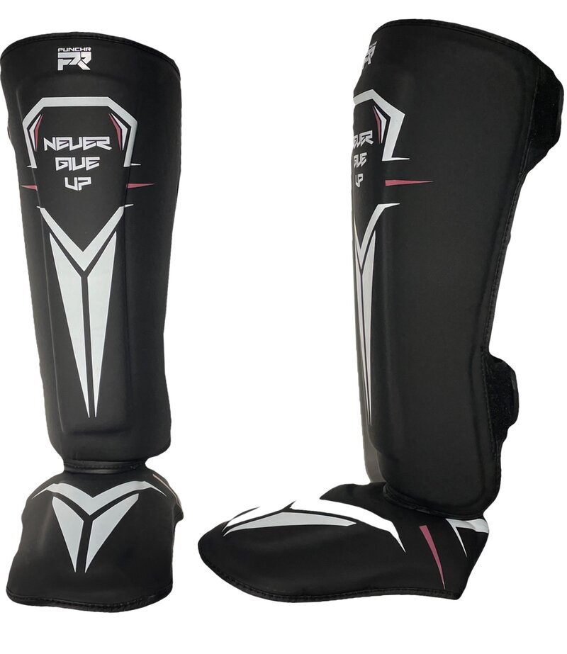 PunchR™  PunchR™ Kickboxing Shin Guards NEVER GIVE UP Black White