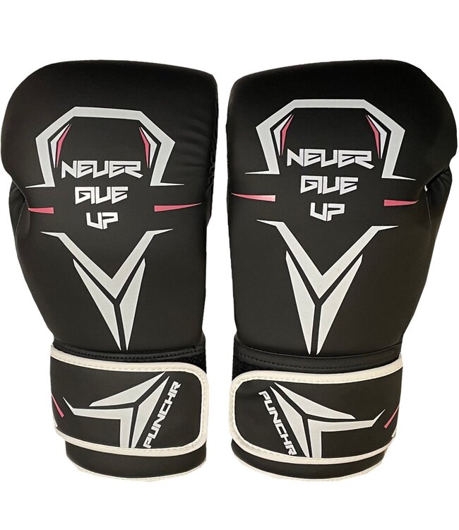 PunchR™  PunchR™ Never Give Up Boxhandschuhe Schwarz Weiß