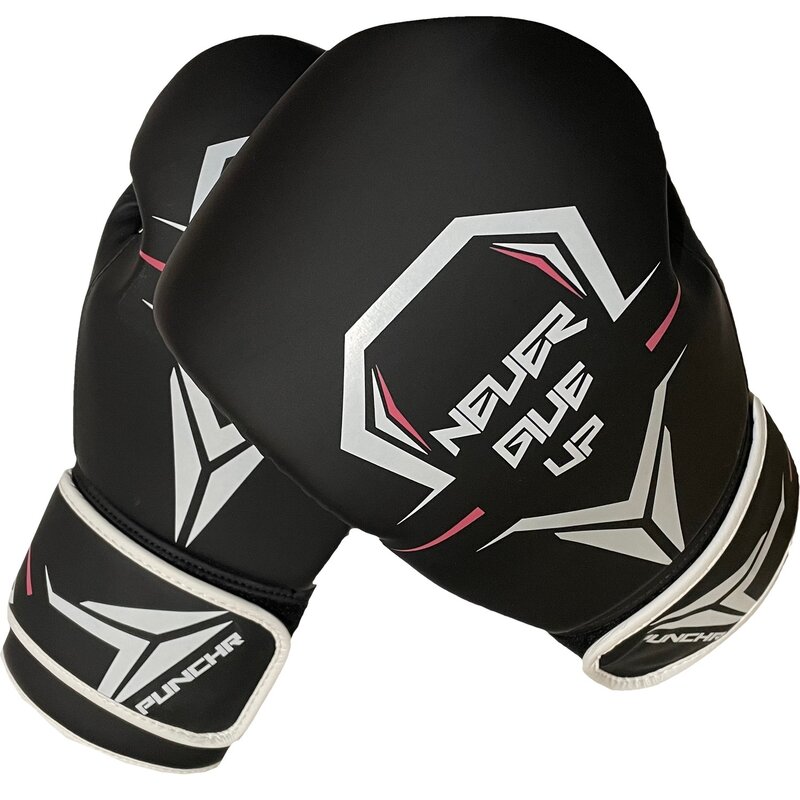 PunchR™  PunchR™ Never Give Up Boxing Gloves Black White