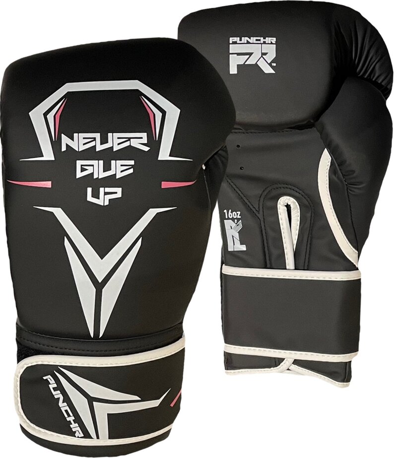 PunchR™  PunchR™ Never Give Up Boxhandschuhe Schwarz Weiß