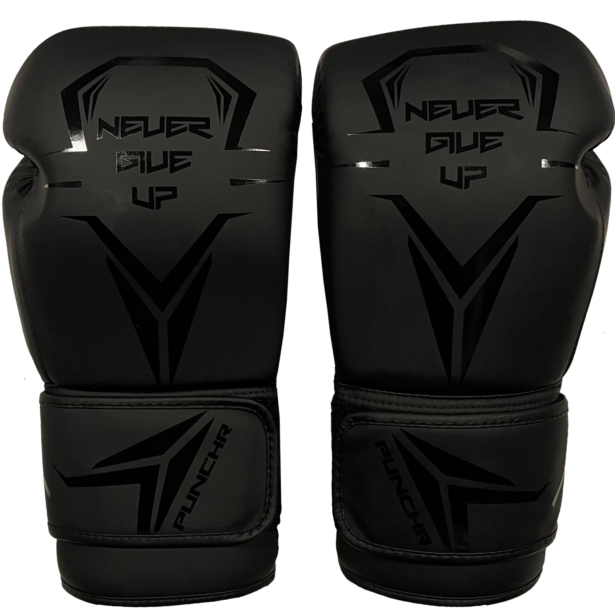 PunchR™ Never Give Up Boxing Gloves Black on Black FIGHTWEAR