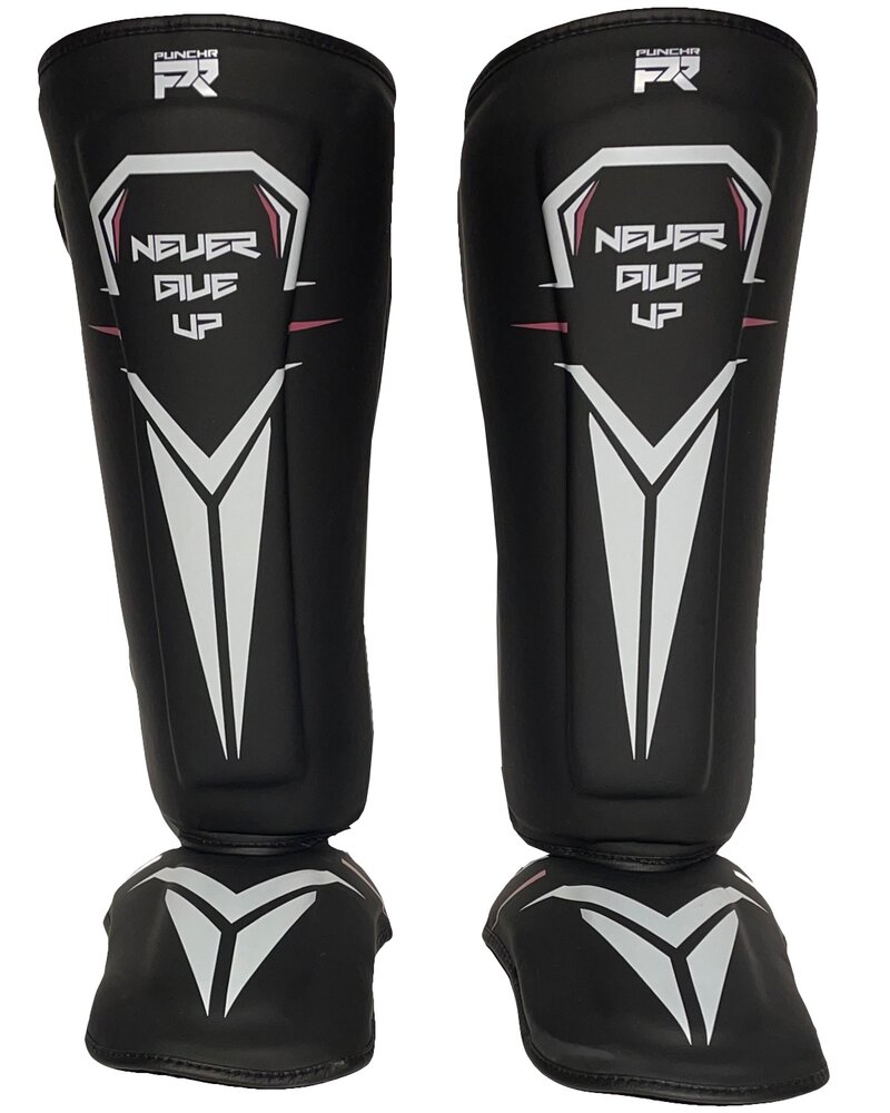 PunchR™  PunchR™ Kickboxing Shin Guards NEVER GIVE UP Black White