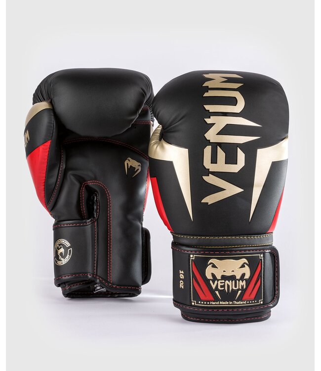 Venum Elite Boxhandschuhe - Schwarz/Gold/Rot | Für Boxen, Kickboxen und Muay‑Thai