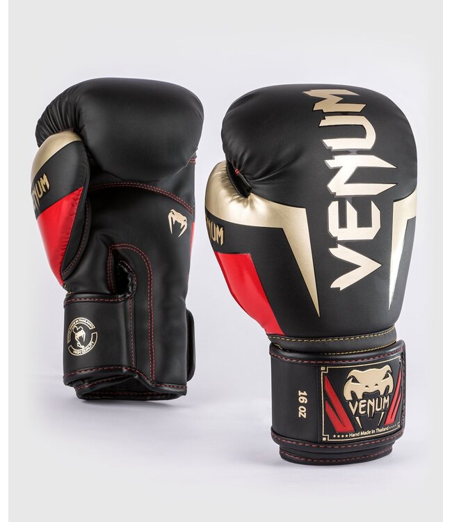 Venum Elite Boxhandschuhe - Schwarz/Gold/Rot | Für Boxen, Kickboxen und Muay‑Thai