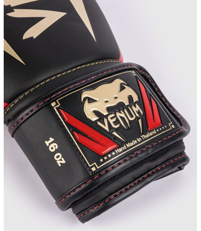 Venum Elite Boxhandschuhe - Schwarz/Gold/Rot | Für Boxen, Kickboxen und Muay‑Thai