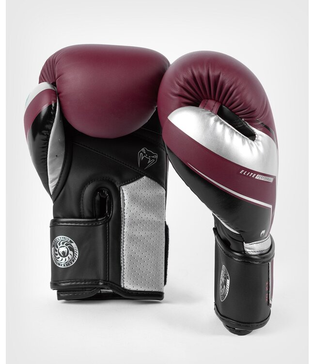Venum Elite Evo (kick)bokshandschoenen Bordeaux Zilver