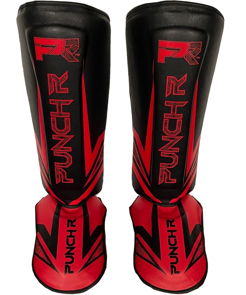 PunchR™  PunchR™ Electric Muay Thai Kickboks Scheenbeschermers Zwart Rood