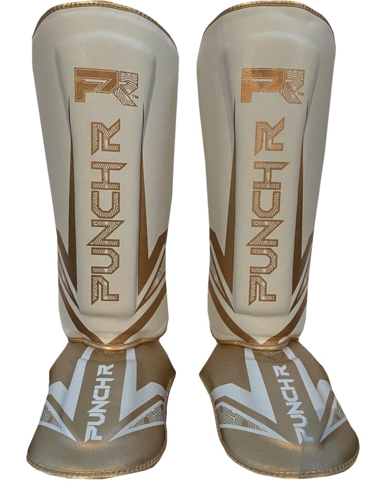 PunchR™  PunchR™ Electric Kickboxing Muay Thai Shin Guards White Gold