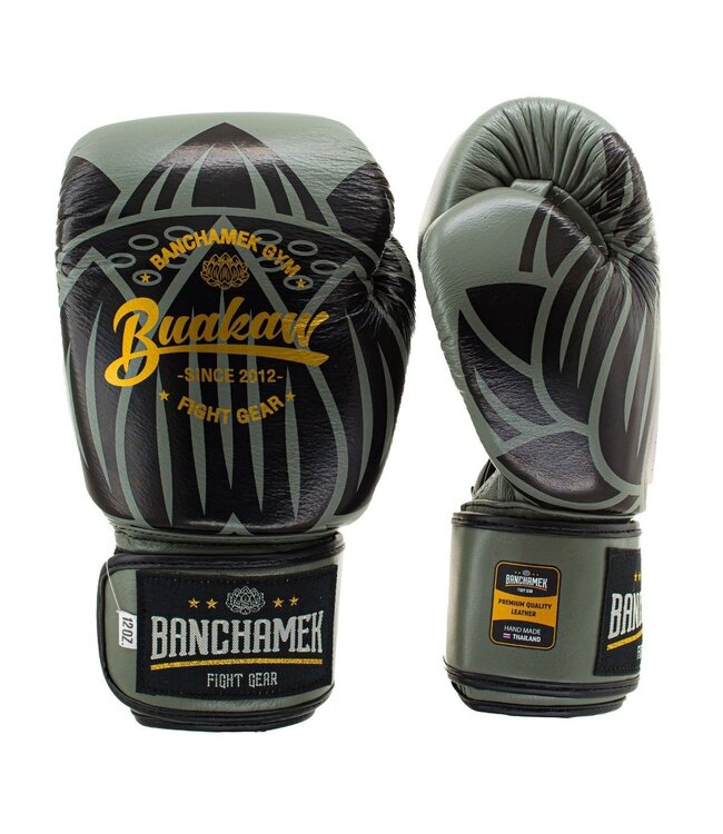Buakaw Benchamek May Thai Boxing Gloves Army Green Leather