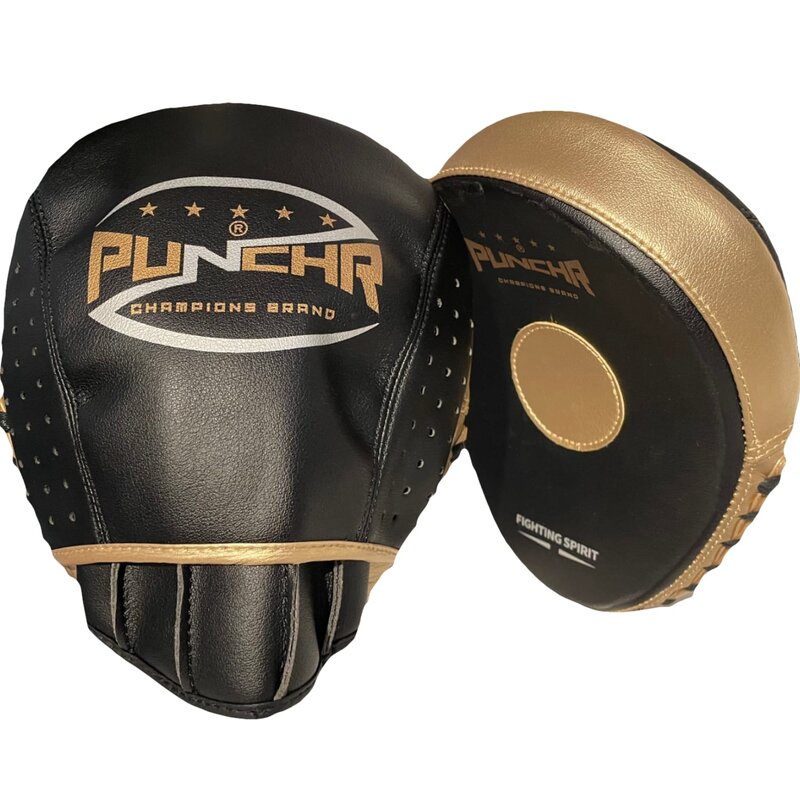 PunchR™  PunchR™ Pro Boxing Hand Pads HPQ3 Curved Schwarz Gold