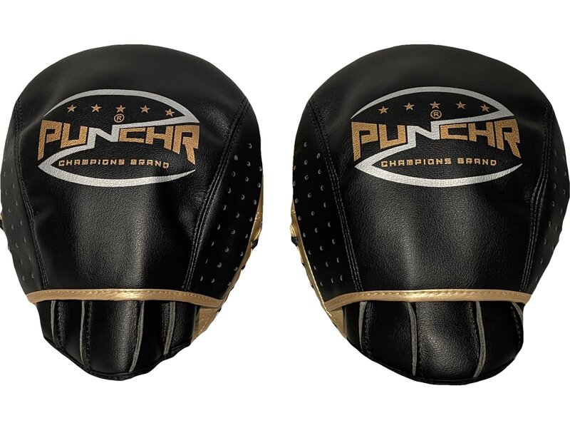 PunchR™  PunchR™ Pro Boxing Hand Pads HPQ3 Curved Schwarz Gold