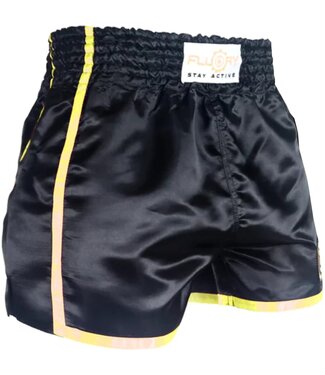 Fluory Fluory Kickboks Broek Muay Thai Short Zwart Geel MTSF37