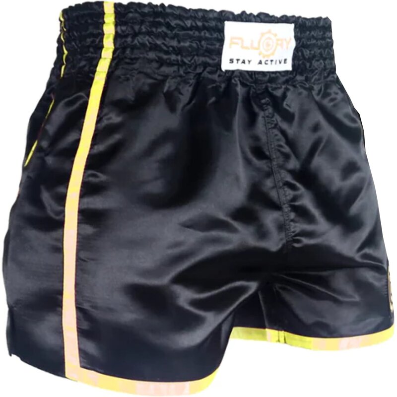 Fluory Fluory Kickboks Broek Muay Thai Short Zwart Geel MTSF37