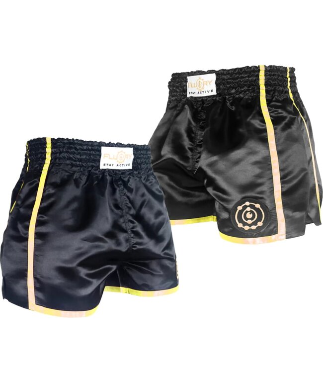 Fluory Kickboxhose Muay Thai Shorts Schwarz Gelb MTSF37