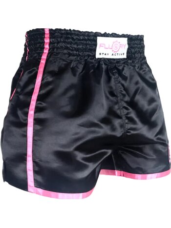 Fluory Fluory Kickboks Broek Muay Thai Short Zwart Roze MTSF37