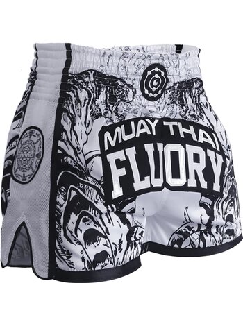 Fluory Fluory Sak Yant Tiger Muay Thai Shorts Weiß Schwarz MTSF66