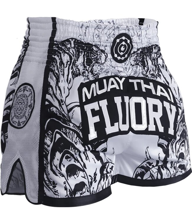 Fluory Fluory Sak Yant Tiger Muay Thai Shorts Weiß Schwarz MTSF66