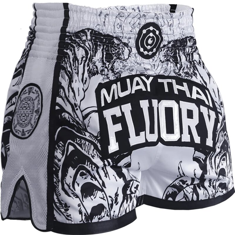 Fluory Fluory Sak Yant Tiger Muay Thai Shorts White Black MTSF66