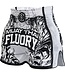 Fluory Sak Yant Tiger Muay Thai Shorts White Black MTSF66