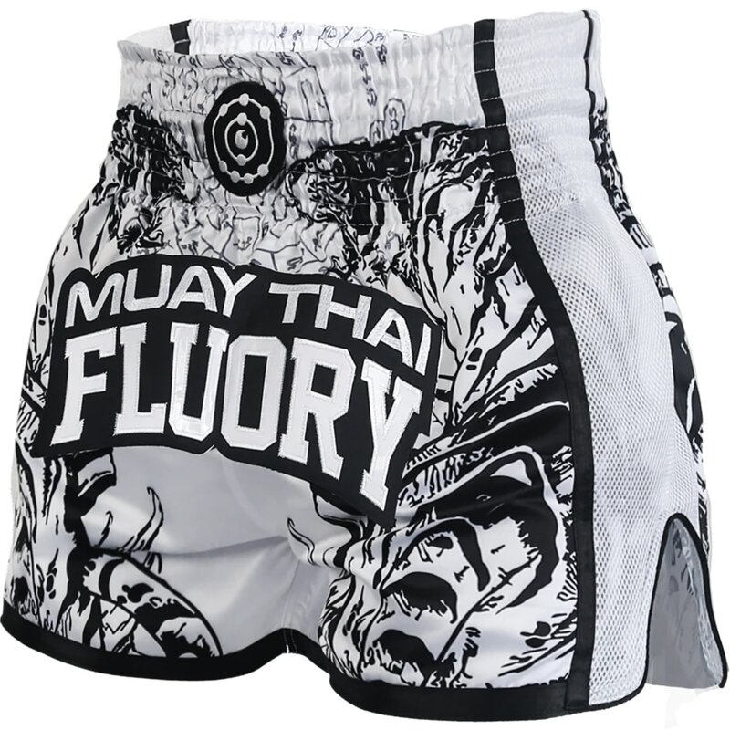 Fluory Fluory Sak Yant Tiger Muay Thai Kickboks Broek Wit Zwart MTSF66