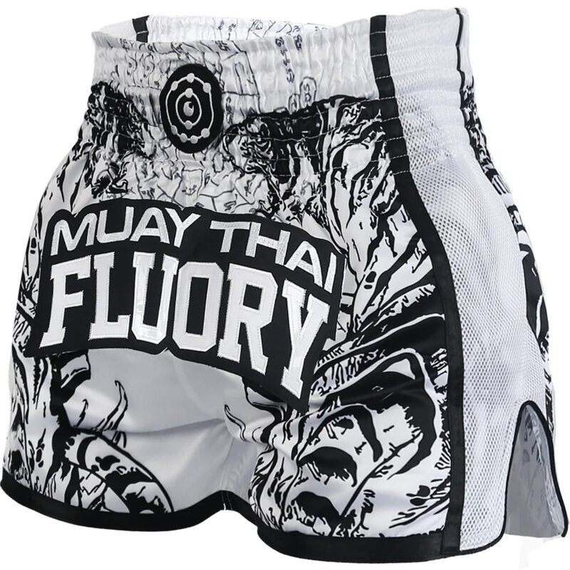 Fluory Fluory Sak Yant Tiger Muay Thai Shorts Weiß Schwarz MTSF66