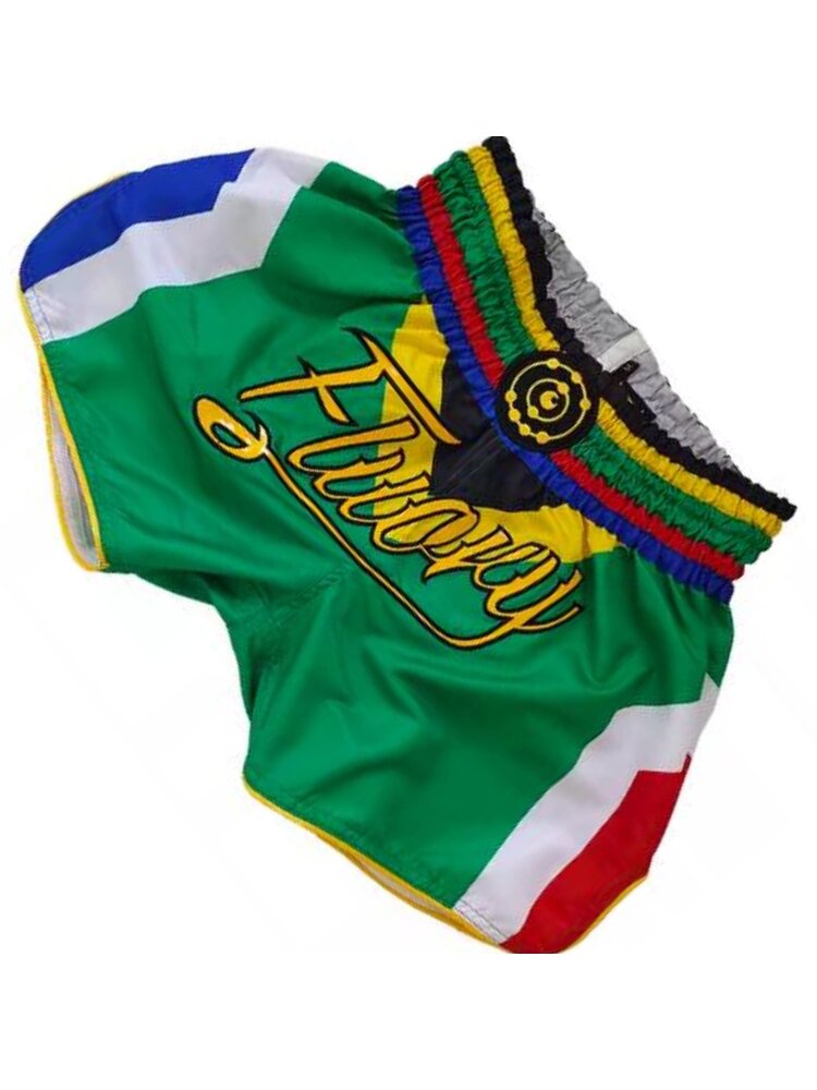 Plumeria Flower Yellow And White Blue Print Pattern Muay Thai Boxing Shorts main image 1