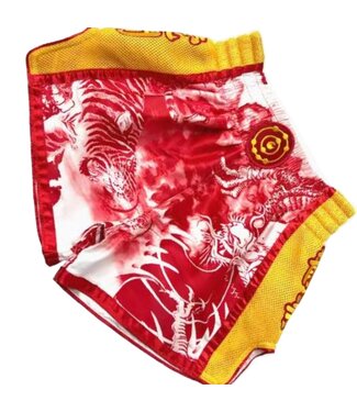 Fluory Fluoreszierende Muay-Thai-Shorts Tiger vs. Dragon Rot Gelb MTSF113