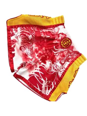 Fluory Fluory Muay Thai Shorts "Tiger vs Dragon" Rood Geel MTSF113