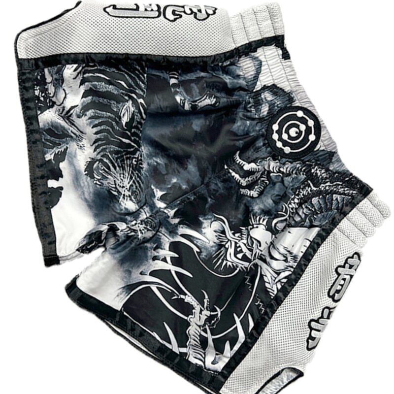 Fluory Fluory Muay Thai Shorts "Tiger vs Dragon" Schwarz Weiß MTSF113