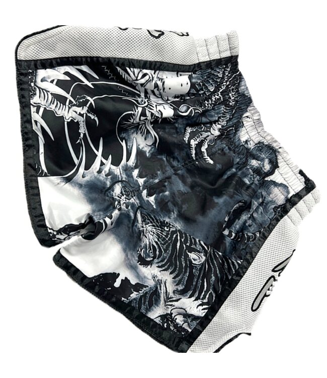 Fluory Fluory Muay Thai Shorts "Tiger vs Dragon" Black White MTSF113