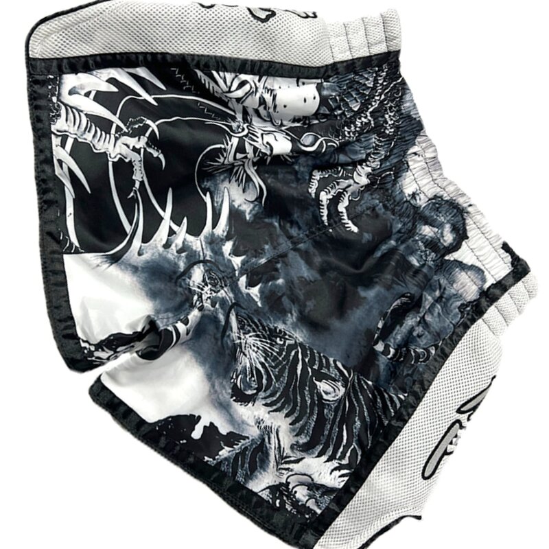 Fluory Fluory Muay Thai Shorts "Tiger vs Dragon" Schwarz Weiß MTSF113