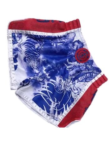 Fluory Fluory Muay Thai Shorts "Tiger vs Dragon" Blauw Rood MTSF113