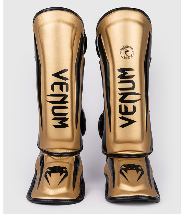 Venum Muay Thai Kickboxing Shinguards Elite Gold Black