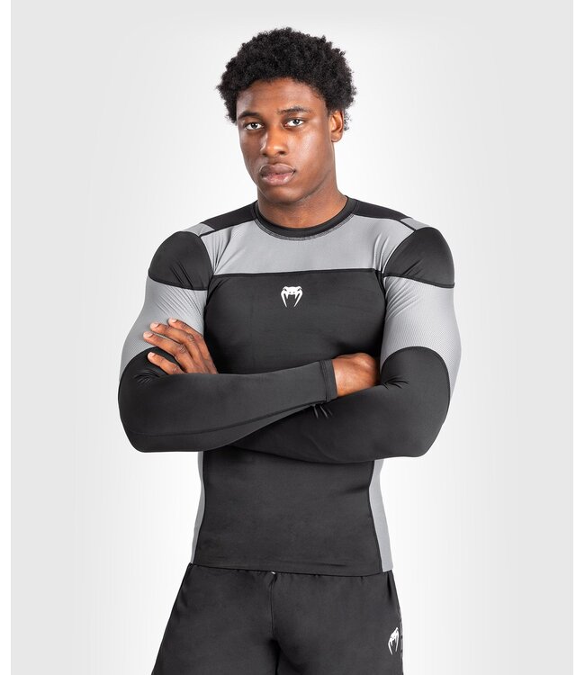 Venum Tempest Rash Guard Compression Shirts L/S Black Grey