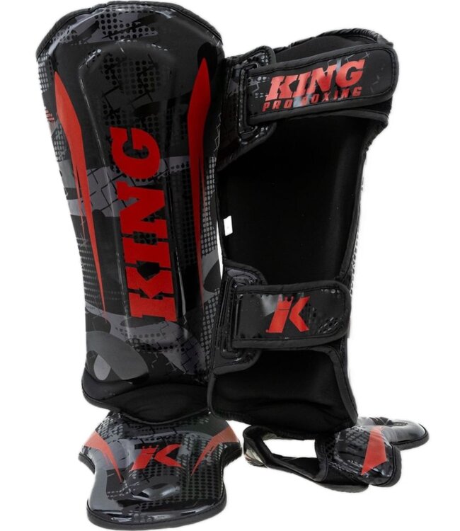 King Pro Boxing Shogun Series 3 Kickboxing Shin Guards Camo Red