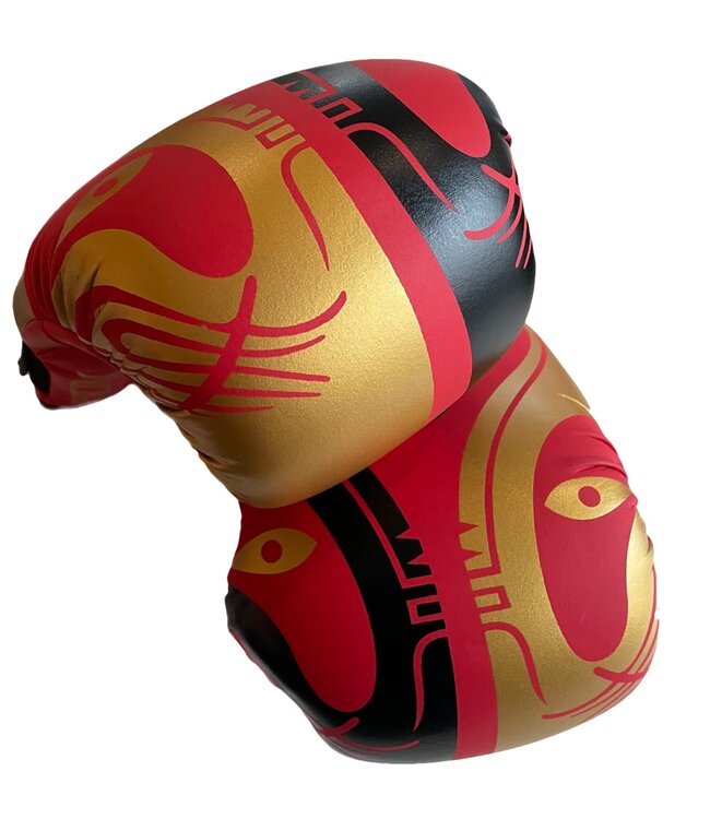 PunchR™ Face Boxing Gloves Matte Red Black Gold