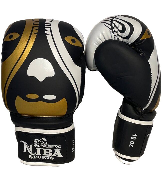 PunchR™ Face Boxing Gloves Black Gold White