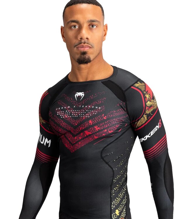 Venum x Tekken 8 Marshall Law Rashguard L/S Zwart Rood Goud