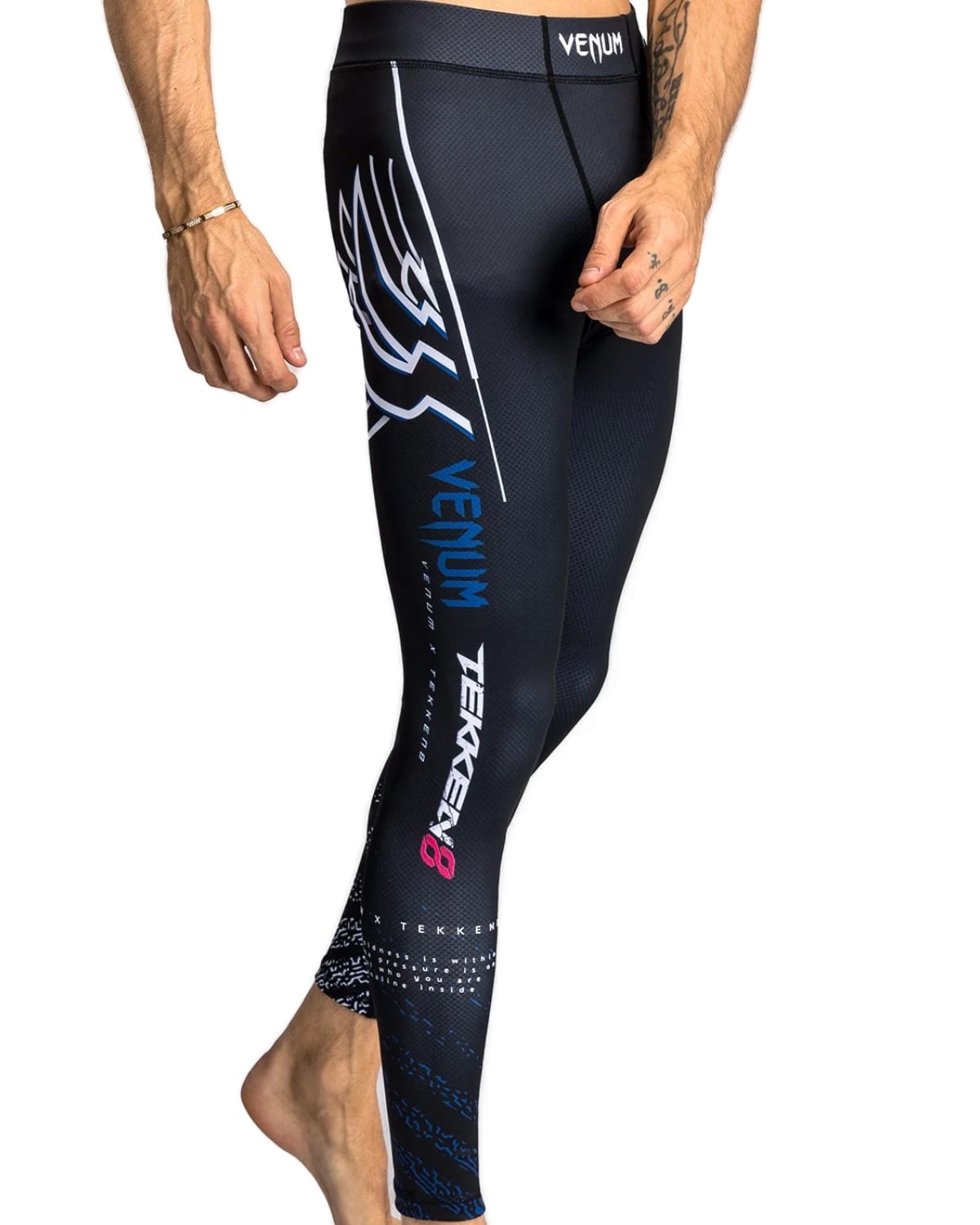 Venum x Tekken 8 Jin Kazama Sports Leggings Spats Blue Black White 