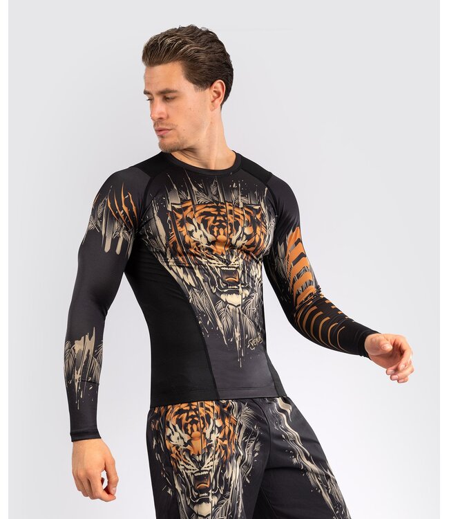 Venum Venum Tiger Long Sleeve Rashguard Black Neon Orange