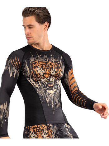 Venum Venum Tiger Rashguard L/S Zwart Neon Oranje