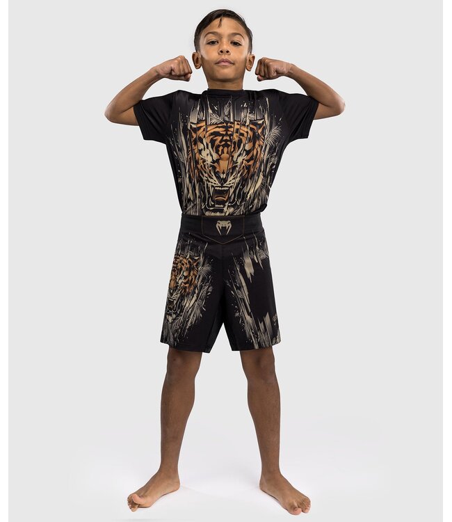 Venum Tiger Kids Fight Shorts Black Neon Orange