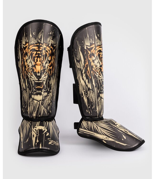 Venum Tiger Kids Shin Guards Black Neon Orange