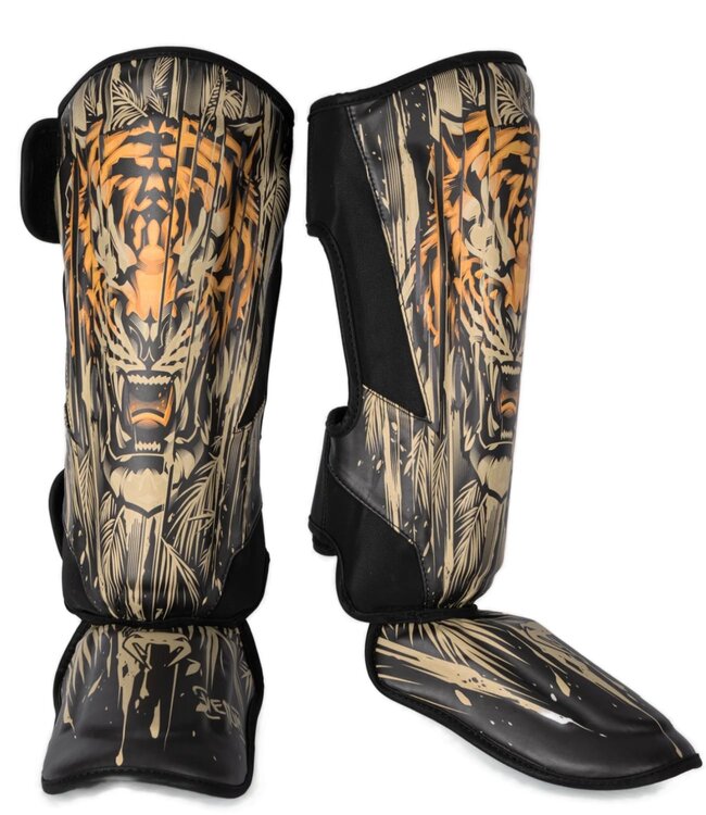 Venum Tiger Shin Guards Black Neon Orange