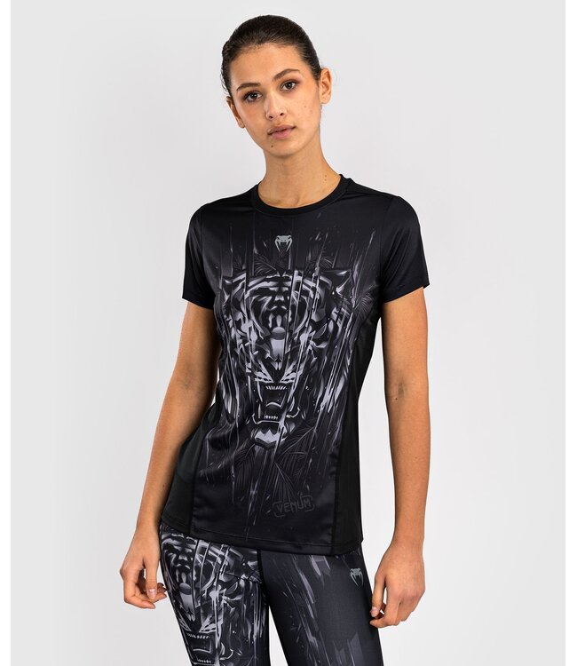 Venum Tiger Damen Dry Tech T-Shirt Schwarz Silber