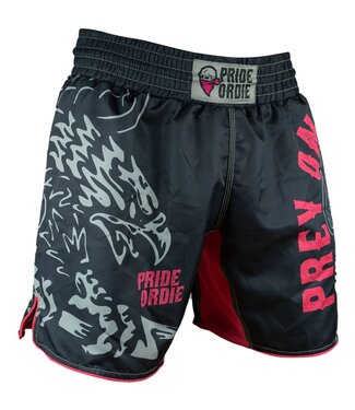 PRiDEorDiE PRiDEorDiE Fightshorts Prey on the Strong Schwarz Rot