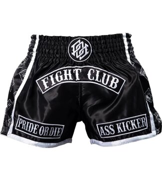 Pride or Die PRiDEorDiE FIGHT CLUB Muay Thai Shorts Zwart Wit