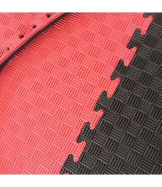 Martial Arts Puzzle Mat 100x100 cm 2.5 cm Black Red 5 Lines Pattern