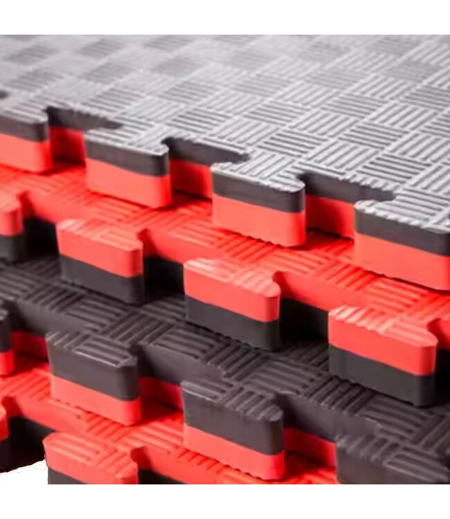 Kampfsport-Puzzlematte 100x100 cm 2,5 cm Schwarz Rot 5-Linien-Muster